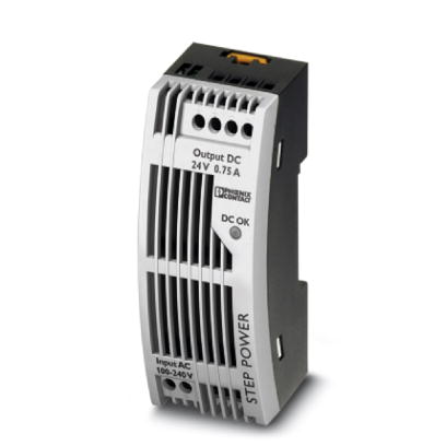 Phoenix Contact Switching Power Supply; STEP-PS/ 1AC/24DC/0.75/FL; 24VDC OUT; 0.75A; 85-264VAC / 95-250VDC IN; Single Phase; DIN Rail Mount; Plastic